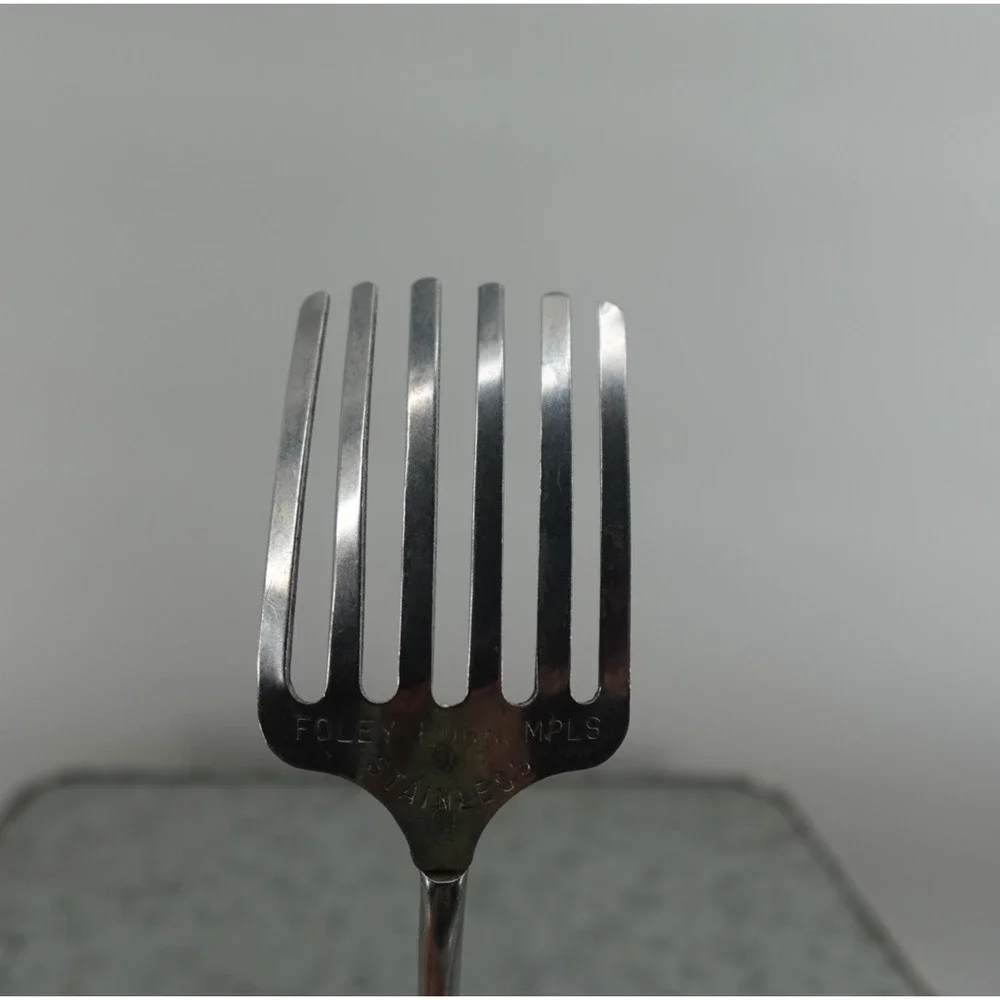 Vintage Foley Fork MPLS Stainless Steel Kitchen Tool Black Handle 6 Tine Mixer